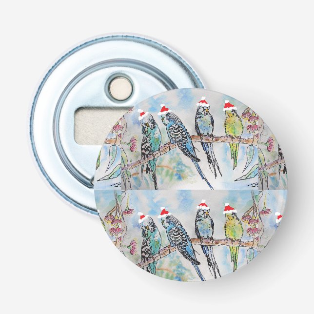 Abrebotellas Navidades de Santa Budgie Pájaro de pintura acuáti (Anverso)