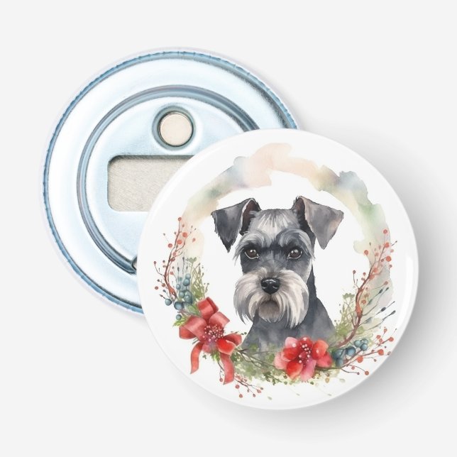Abrebotellas Navidades de Schnauzer Wreath Festimes Pup (Anverso)