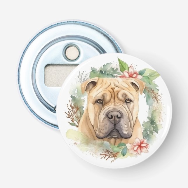 Abrebotellas Navidades de Shar Pei Wreath Festimes Pup (Anverso)