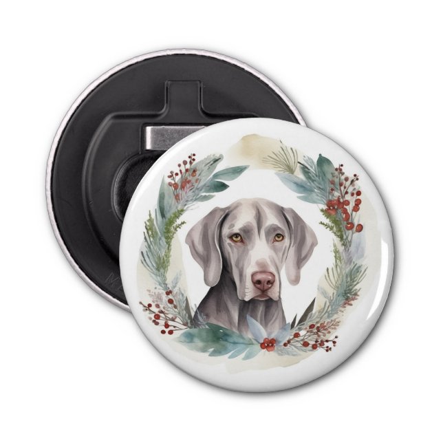 Abrebotellas Navidades de Weimaraner Wreath Festive Pup (Anverso)