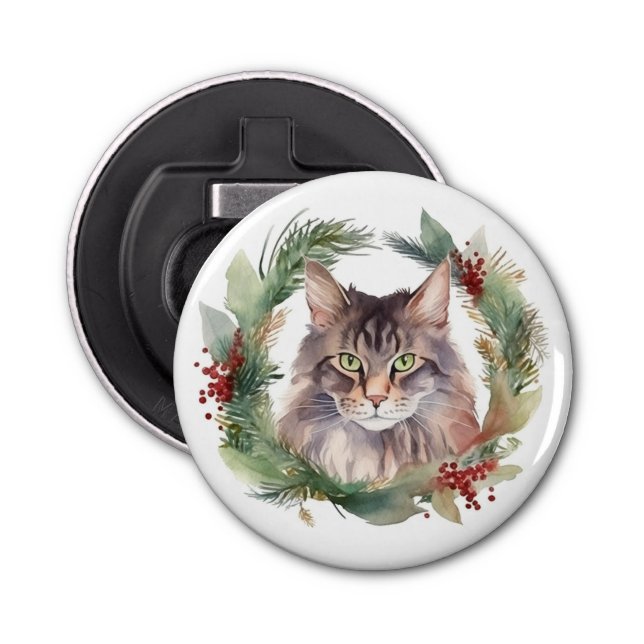 Abrebotellas Navidades del gato Maine Coon Wreath Festive Kitte (Anverso)
