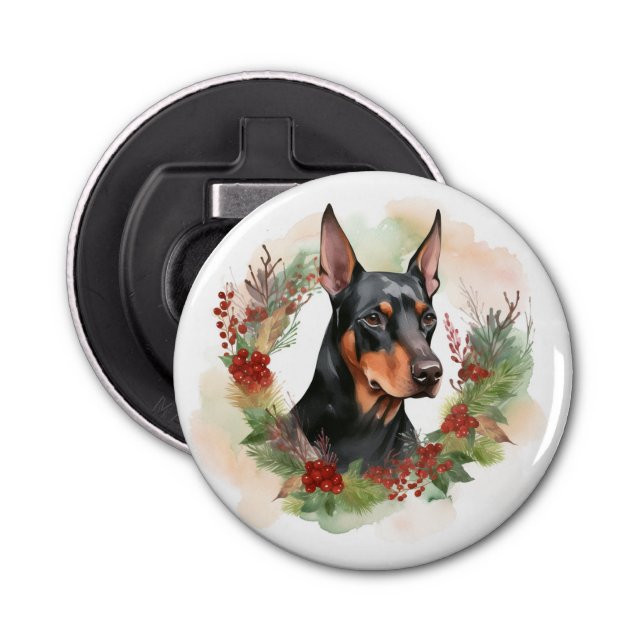 Abrebotellas Navidades Doberman Wreath Festive Pup (Anverso)