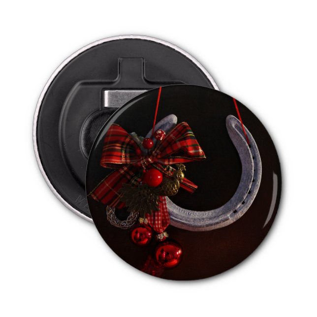 Abrebotellas Navidades ecuestres colgando foto de herradura (Anverso)