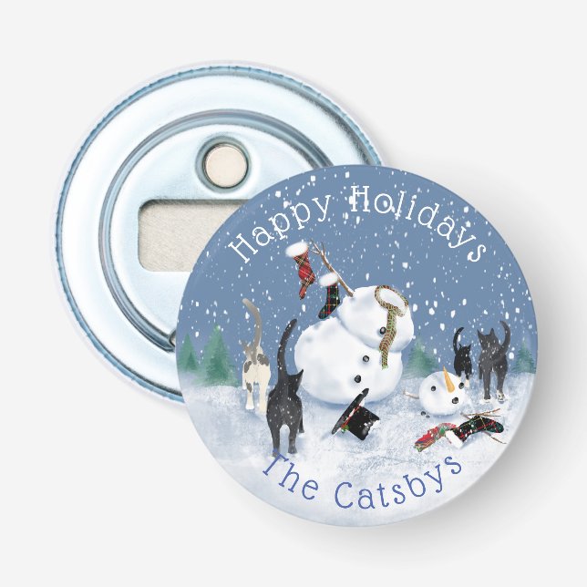 Abrebotellas Navidades Gracioso Gato Snowman 5 (Anverso)