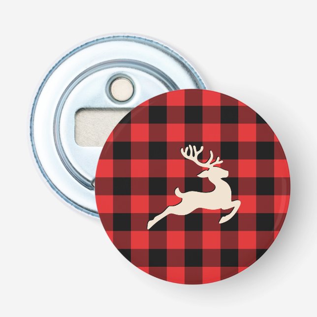 Abrebotellas Navidades Holiday Deer Antlers Red Black Gingham (Anverso)