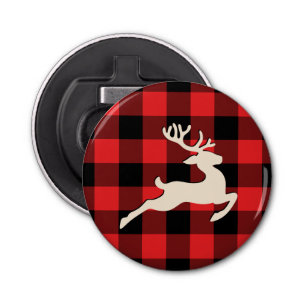 Abrebotellas Navidades Holiday Deer Antlers Red Buffalo Plaid