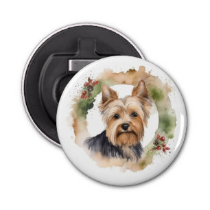 Abrebotellas Navidades Terrier de Yorkshire Wreath Festimes Pup