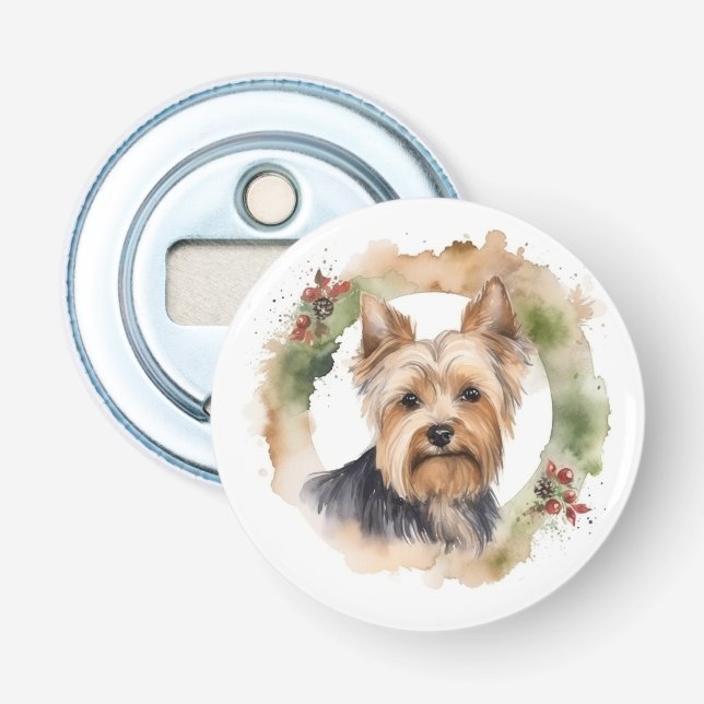 Abrebotellas Navidades Terrier de Yorkshire Wreath Festimes Pup (Anverso)