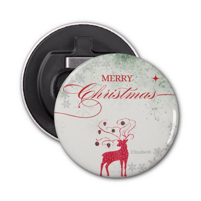 Abrebotellas Navidades verdes de la plata de reno rojo (Anverso)