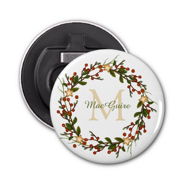 Abrebotellas Navidades Wreath Monogramed Inicial (Anverso)