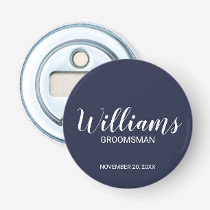Abrebotellas Navy Blue Modern Script Personalizado Groomsman
