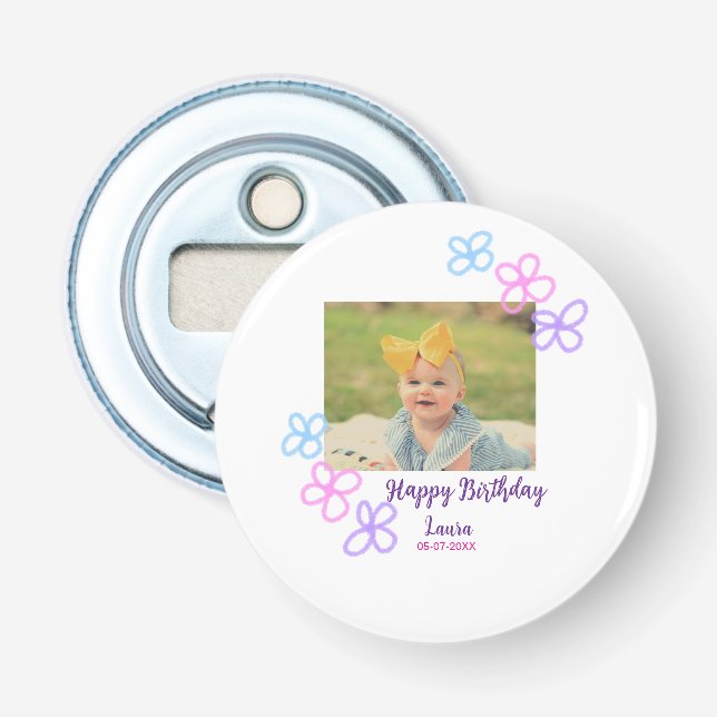 Abrebotellas Niños bebé primer cumpleaños añadir fecha añadir f (Anverso)