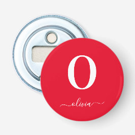 Abrebotellas Nombre De Guión Monograma Personalizado Rojo Y Bla