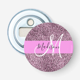Abrebotellas Nombre de monograma con brillo rosa y violeta Glam