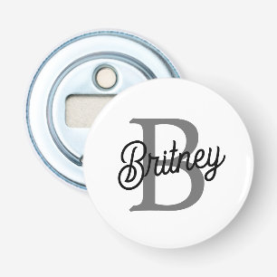 Abrebotellas Nombre de Monograma Elegante Moderno  Letra Negra 