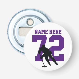 Abrebotellas Nombre del jugador de hockey personalizado número 
