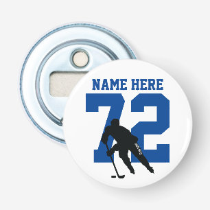 Abrebotellas Nombre del jugador de hockey personalizado número