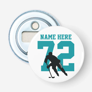 Abrebotellas Nombre del jugador de hockey personalizado Número