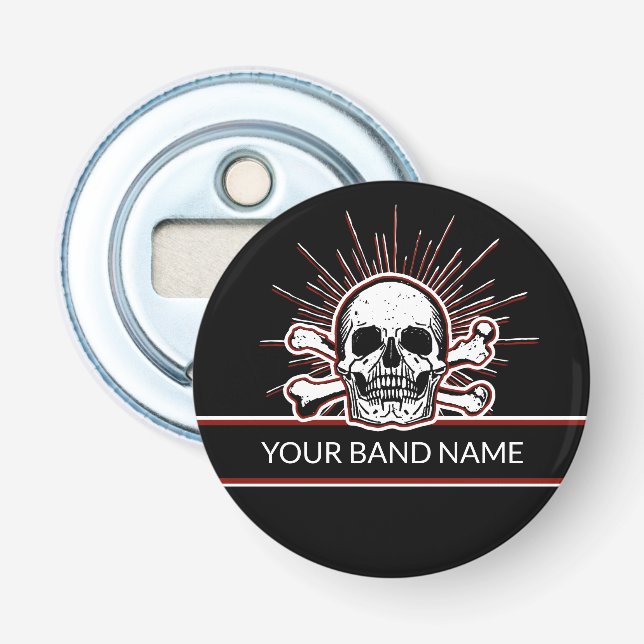 Abrebotellas Nombre personalizado Banda Skull Bones Rock & Roll (Anverso)