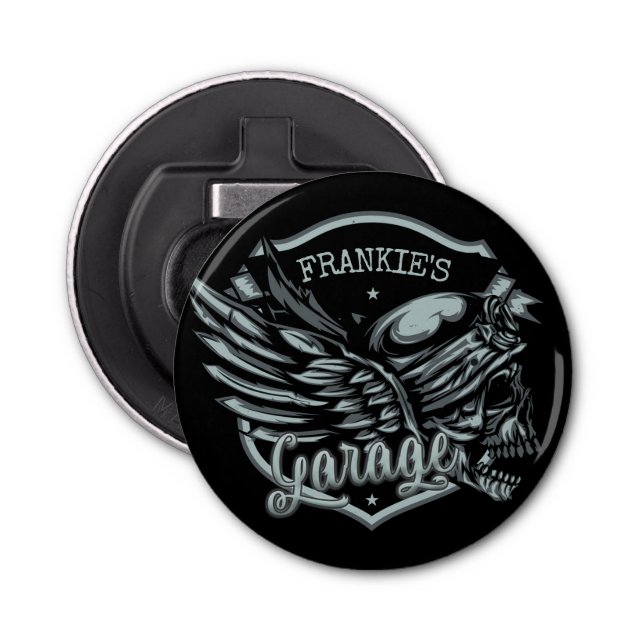 Abrebotellas NOMBRE Personalizado Biker Skull Wings Motorcycle  (Anverso)