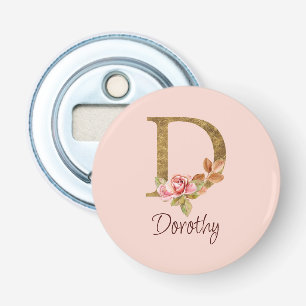 Abrebotellas Nombre personalizado Blush Rosas Rosadas Hoja de O