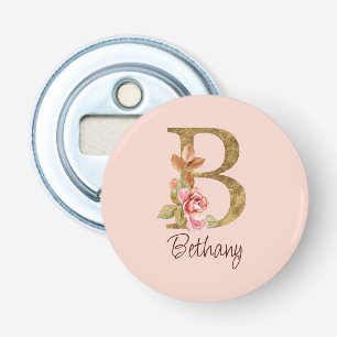 Abrebotellas Nombre personalizado Blush Rosas Rosadas Letra B c