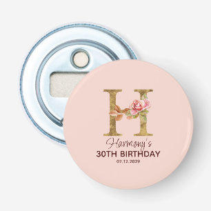 Abrebotellas Nombre personalizado letra H rosas rosadas con toq