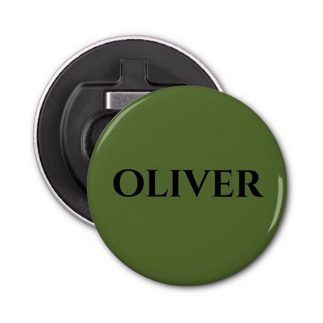 Abrebotellas Nombre verde oliva y negro Minimalista (Anverso)