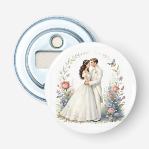 Abrebotellas Novia Romántica Novio Floral Elegante Pareja de Bo