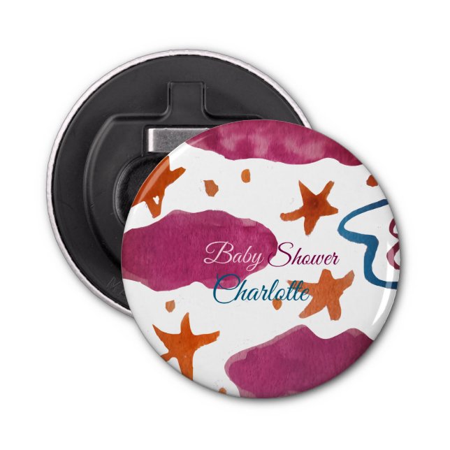 Abrebotellas Nubes azules rosadas, ducha de bebé, añada el nomb (Anverso)