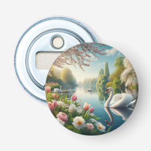 Abrebotellas Obra artística de primavera de lagos de cisne flor