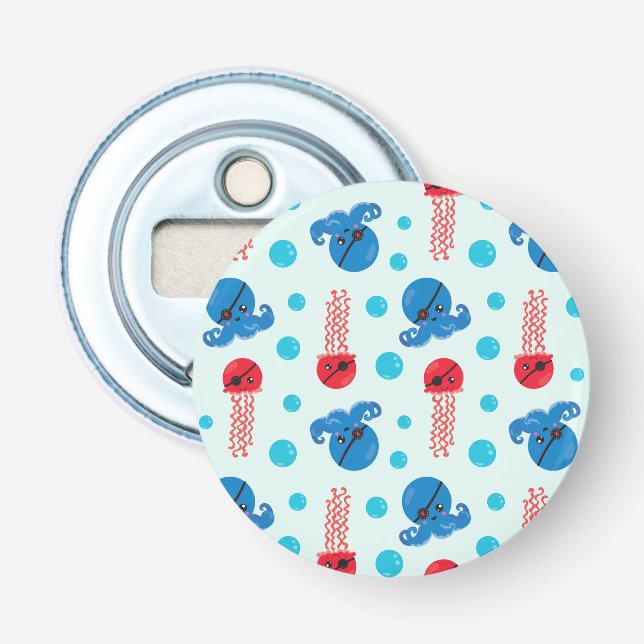 Abrebotellas Octopus pirata, medusas piratas, animales marinos (Anverso)