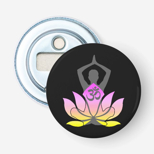 Abrebotellas OM Namaste Espíritu Lotus Flor Yoga Pose (Anverso)