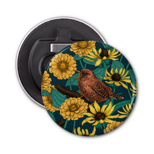 Abrebotellas Ondas y flores en azul oscuro