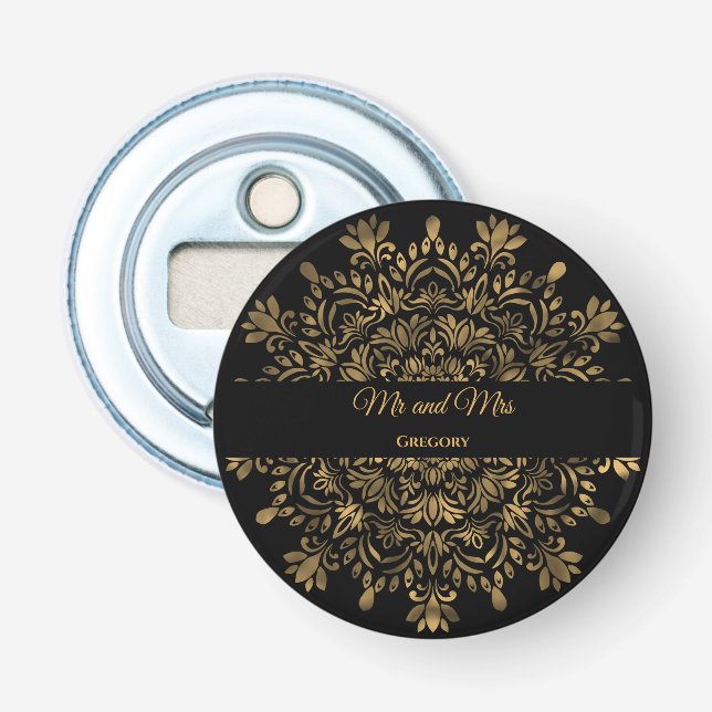 Abrebotellas Oro negro art deco lujo tradicional mandala (Anverso)