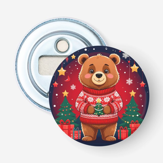 Abrebotellas Oso Adorable con Jersey de Navidad (Anverso)