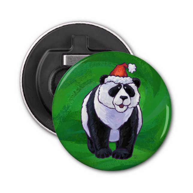 Abrebotellas Oso Panda en Santa Hat en Green (Anverso)