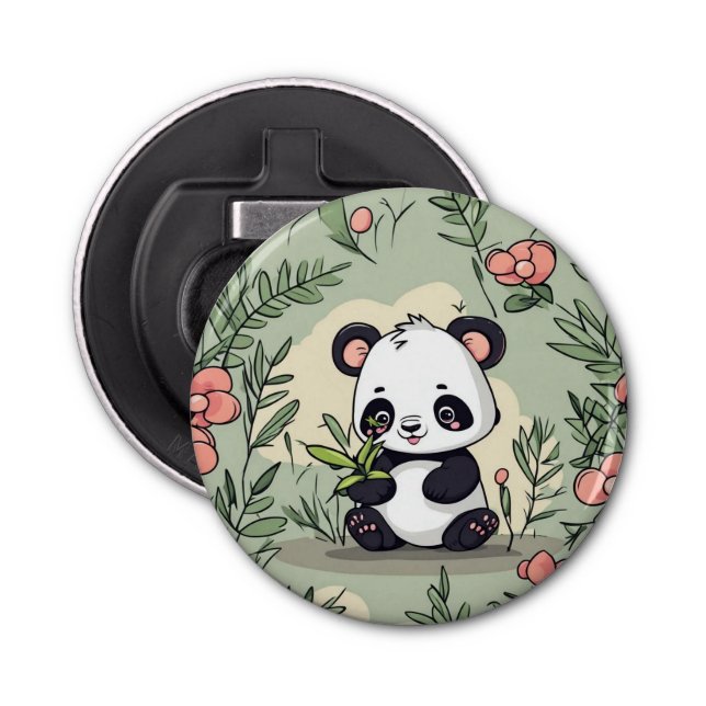 Abrebotellas Oso panda parlanchín con flores (Anverso)