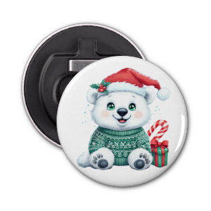 Abrebotellas Oso polar de Navidades cortos en suéter festivo
