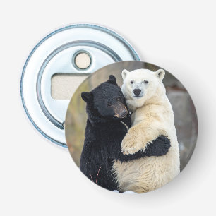 Abrebotellas Oso polar y oso negro abrazándose