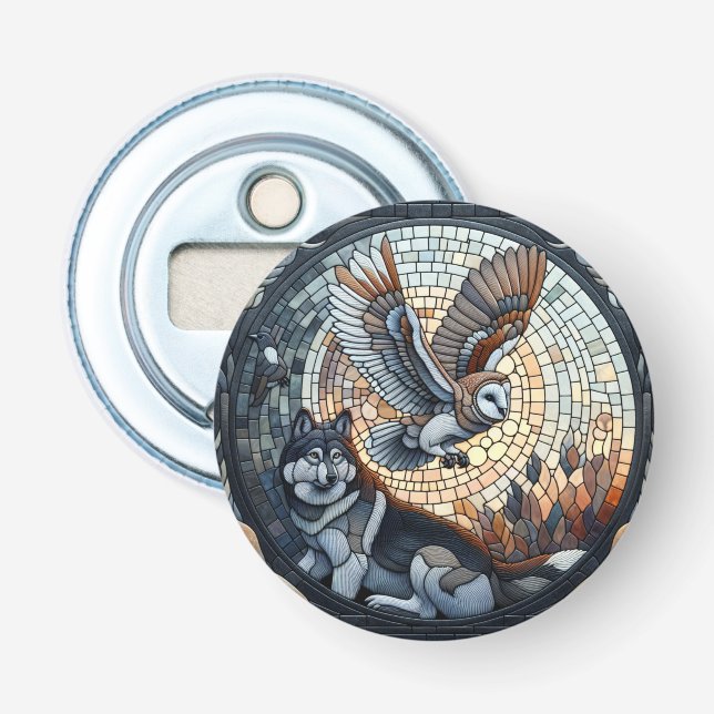 Abrebotellas Owl and Wolf Mosaic Nature Ai Art (Anverso)