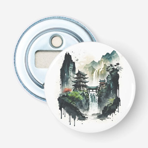 Abrebotellas Paisaje antiguo de la tinta china con cascada