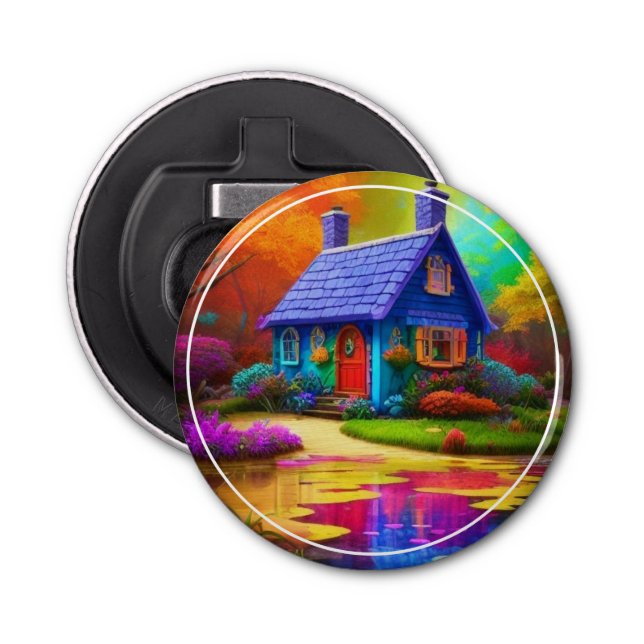 Abrebotellas Paisaje natural con cabaña y lago-38566 (Anverso)