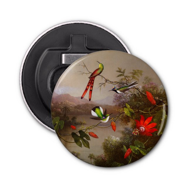 Abrebotellas Paisaje tropical con 10 Hummingbirds Heade (Anverso)