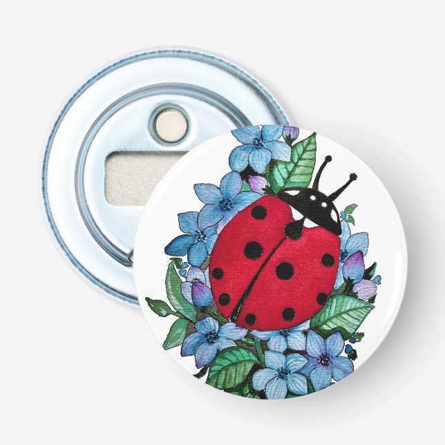 Abrebotellas Pájaro De Ladybird Acuarela Con Flores Salvajes Az (Anverso)