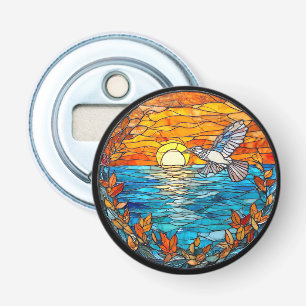 Abrebotellas Pájaro Volador Sobre Océano Atardecer