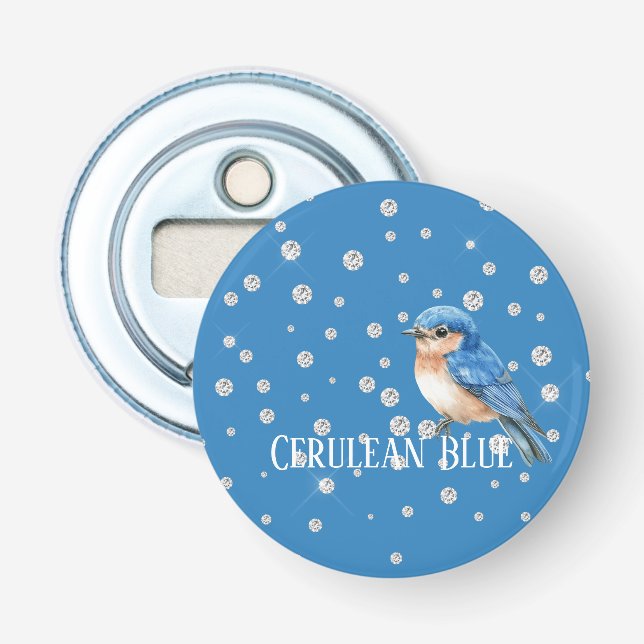 Abrebotellas Pájaros Azules Cerúleos Diamantes Falsos (Anverso)