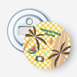 Abrebotellas Palm Trees Surfboard Checkered Summer Fiesta