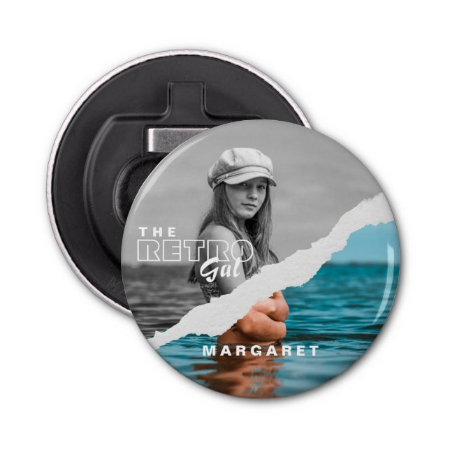 Abrebotellas Pantalla retro de fotografía retratada en blanco y (Anverso)