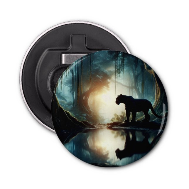 Abrebotellas Pantera negra reflejada en piscina de agua en la s (Anverso)